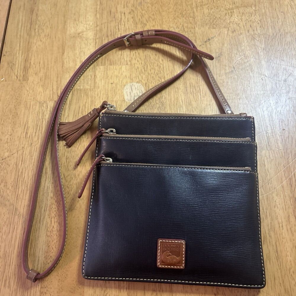 Dooney & Bourke Black Pebbled Leather 3-Zipper Crossbody Bag